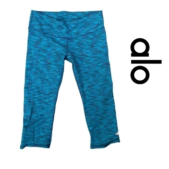 ALO Yoga Womens blue teal green Crop Leggings Airbrush Marble Athletic - Picture 1 of 7